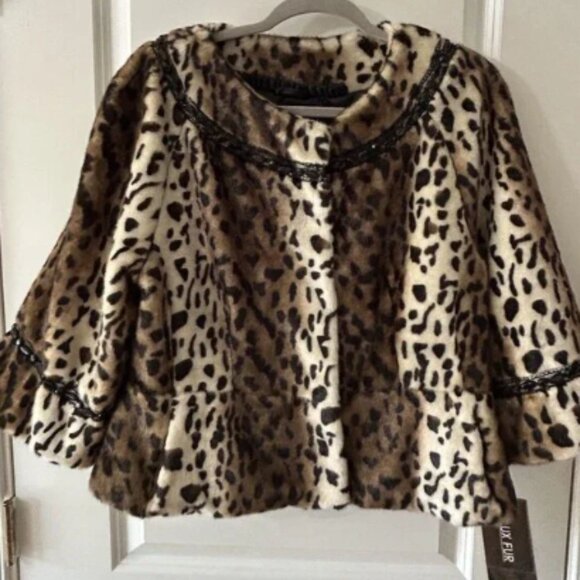 Terry Lewis Luxuries Vintage M Cheetah Animal Print Faux Fur NWT Peplum Coat - Picture 1 of 12
